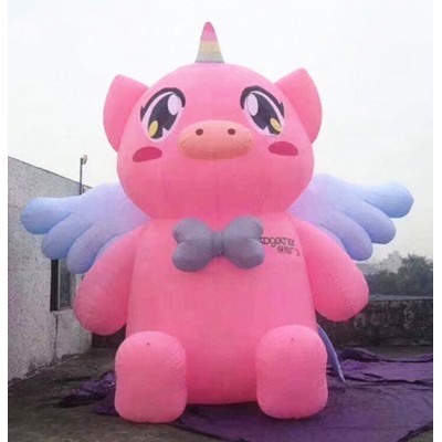 Custom large inflatable pink pig with wings for outdoor event